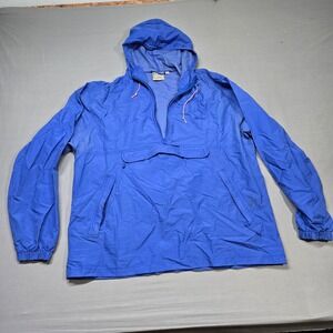 Vintage LL Bean Blue Nylon Hooded Anorak Jacket Mens Medium Pullover Windbreaker